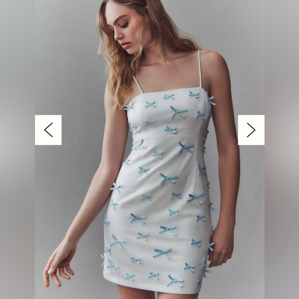 Anthropologie BHLDN Blue Bow Fitted Mini‎ Dress Size 10 NWOT